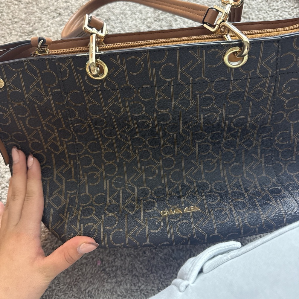 Calvin Klein Black and Tan Tote Bag